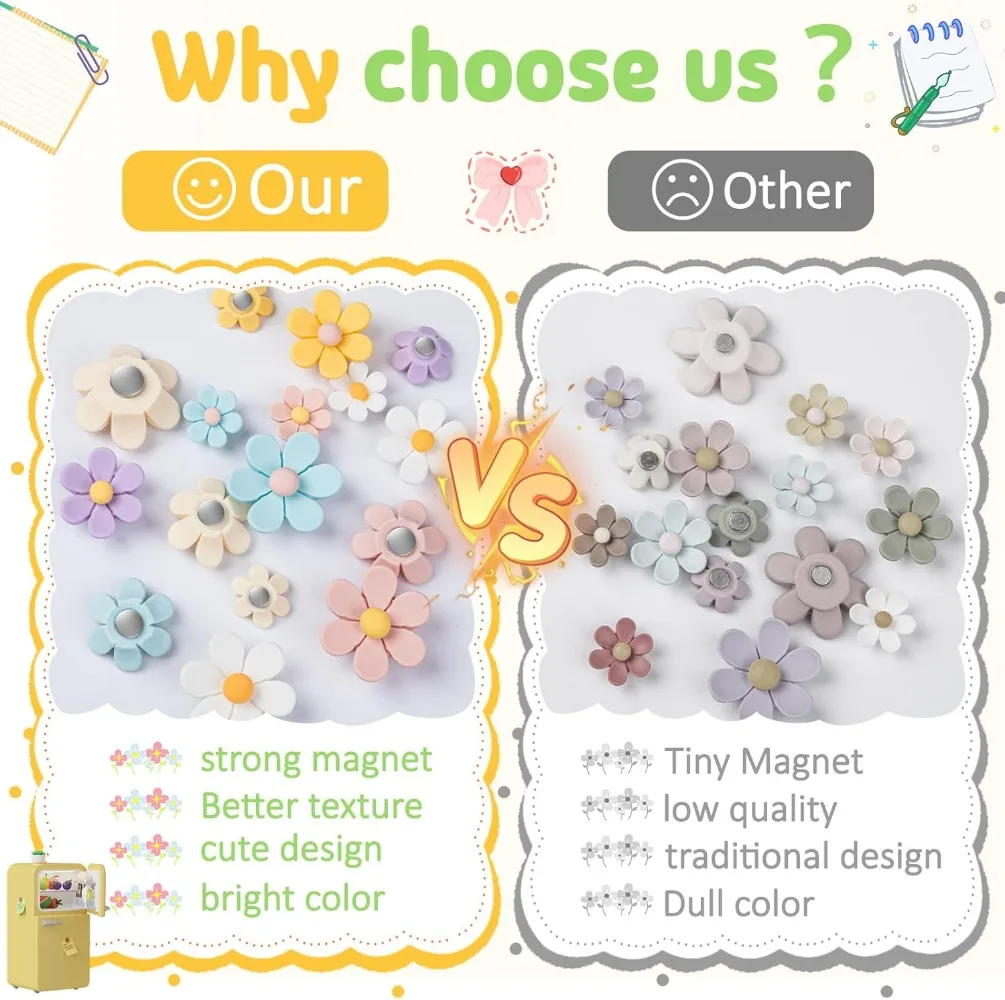 16-Pack 3D Flower Fridge Magnets – Strong, Colorful Decor for Kitchen, Office & Whiteboards