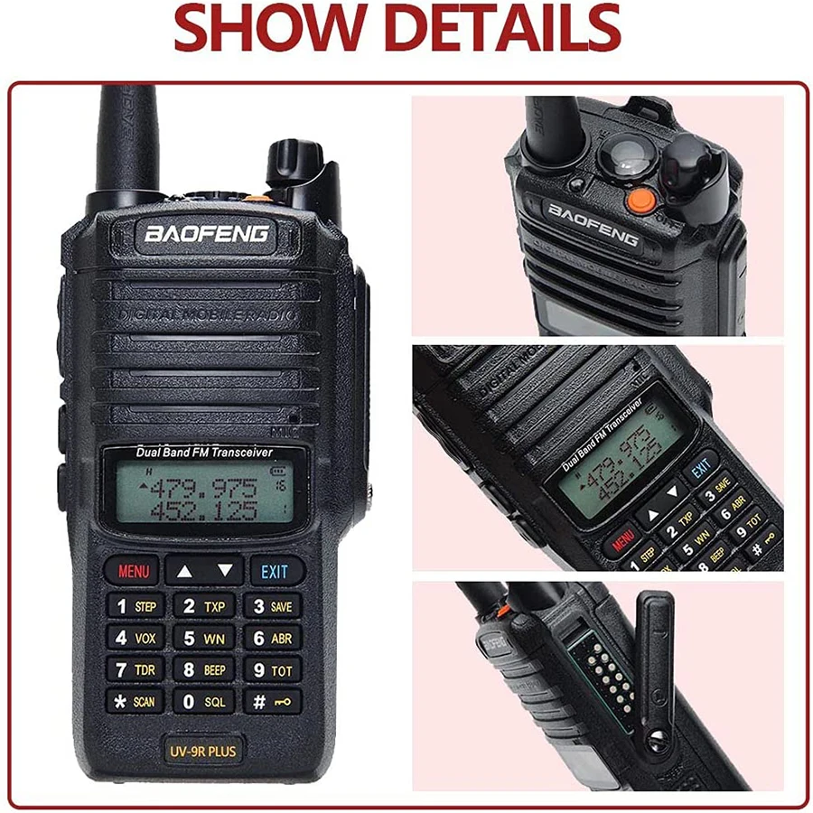 Baofeng UV-9R Plus Walkie Talkie Ip67 Waterproof UHF/VHF Dual Band Radio for Hiking, Fishing