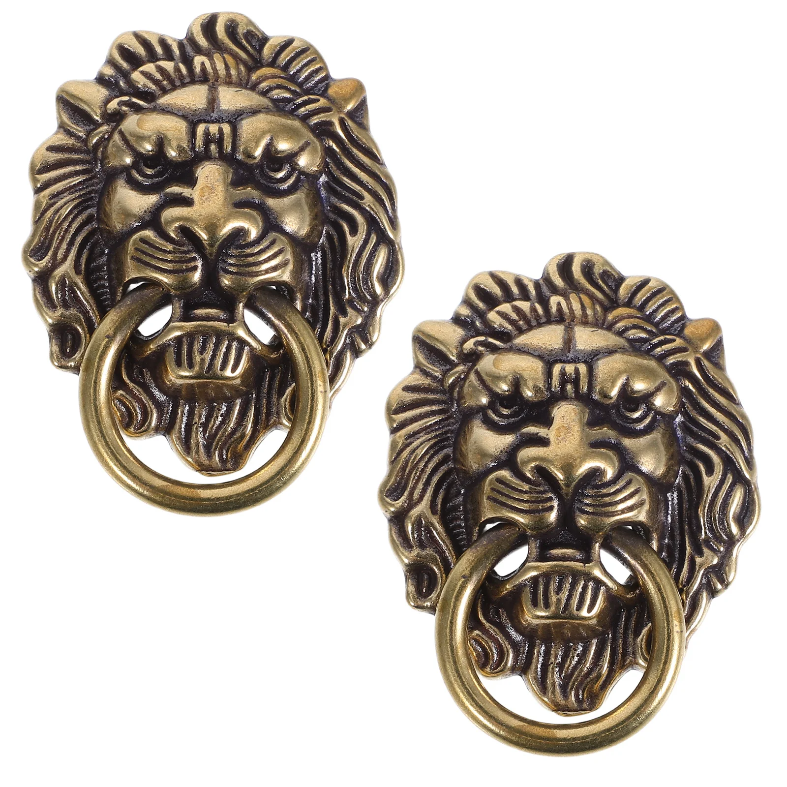 

2Pcs Brass Lion Head Handle Vintage Chinese Style Cabinet Door Pull Decorative Hardware for Wardrobe Drawer Furniture