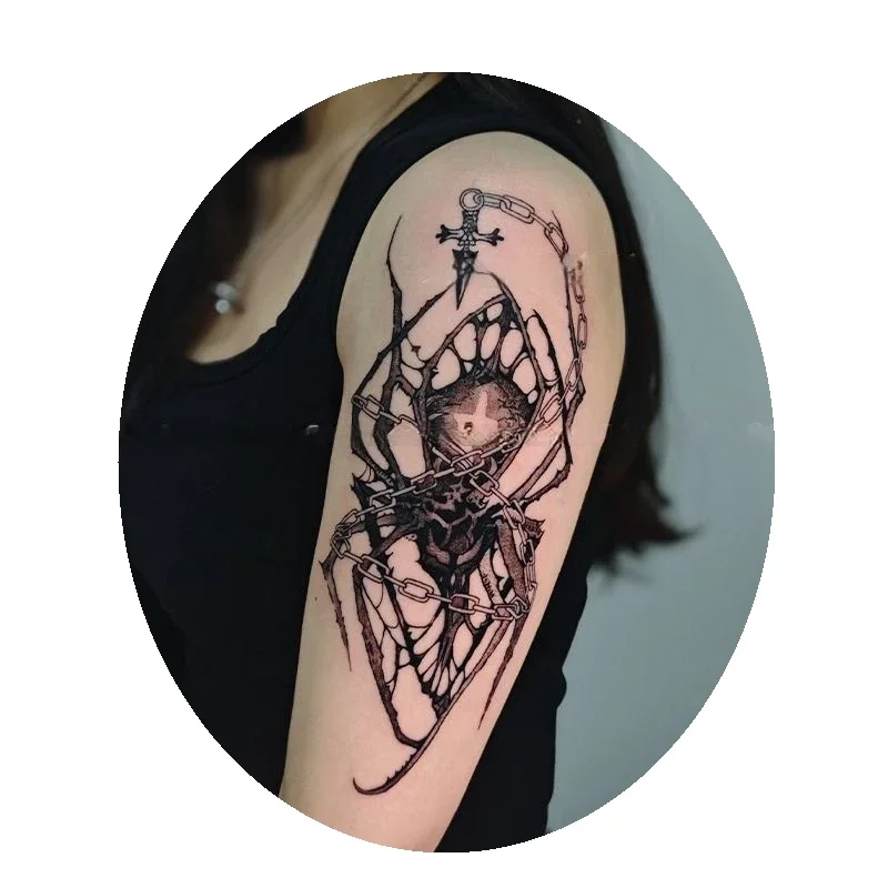 

Black Chains Cross Spider Heibal Juice Temporary Tattoos Waterproof Long-Lasting Body Art Fake Tattoo Sticker for Women Men