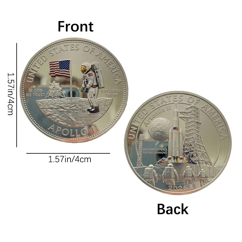 5PCS Apollo 11 & Artemis II Moon Landing Commemorative Coin Astronaut & Rocket Challenge Coin US Space Exploration Souvenir Gift