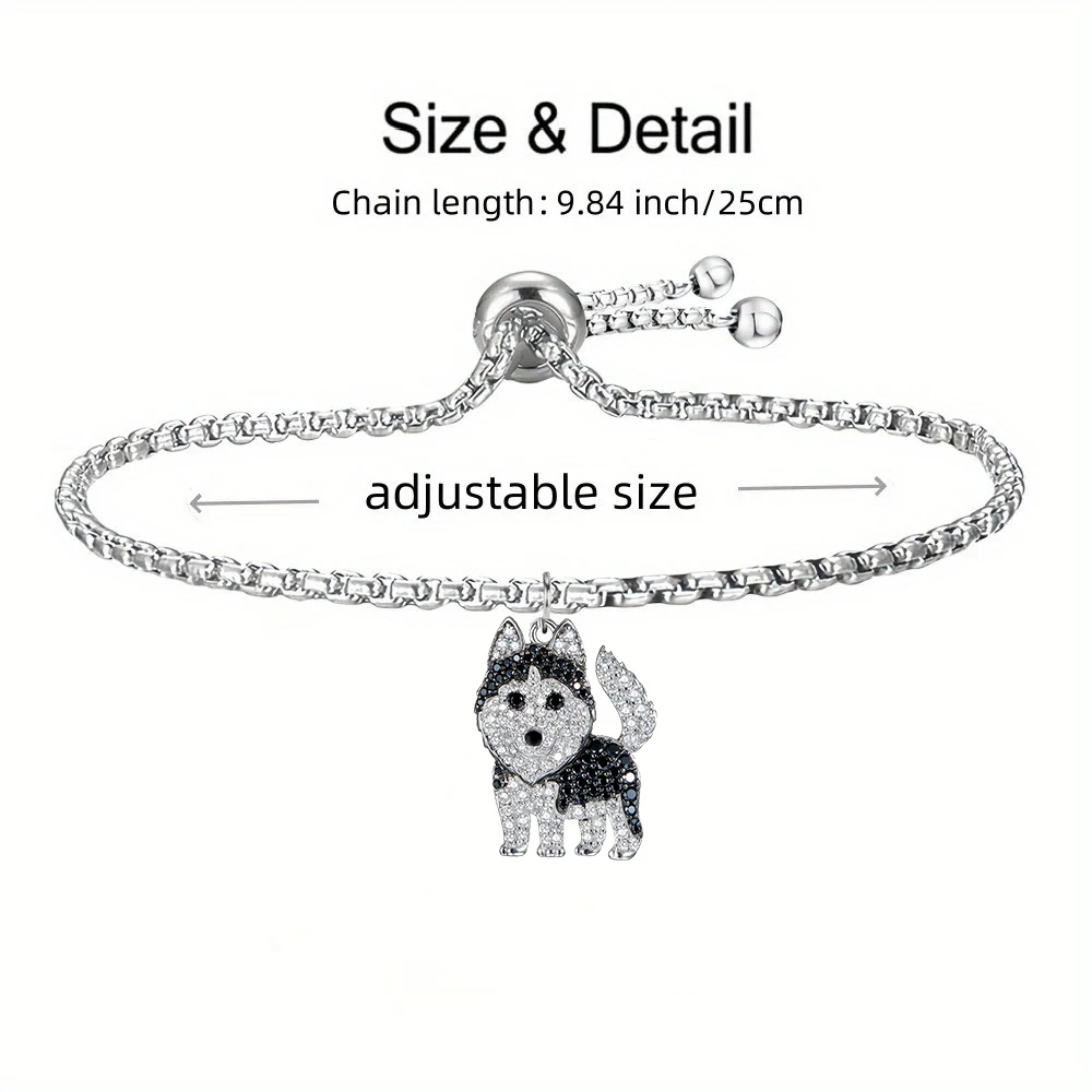 1Pc Cute Husky Alloy Pendant Stainless Steel Adjustable Bracelet Unique Women's Animal Jewelry Gift