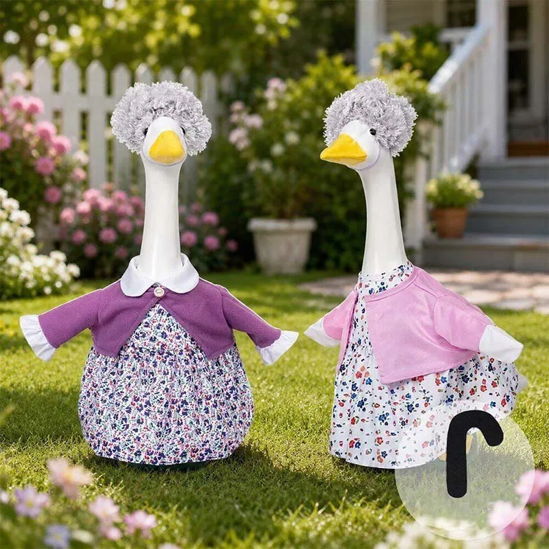 Grandma Style Goose Costume Outfit Floral Dress Cardigan for 23 Inch Porch Lawn Goose Statue Garden Home Decor Not Included