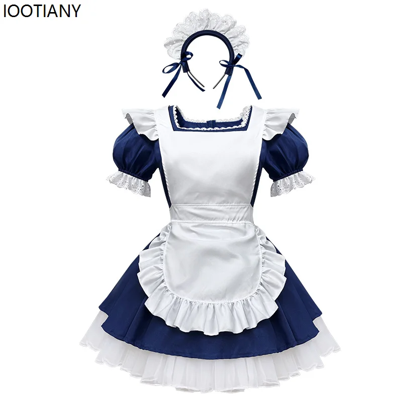 Halloween Japanese Maid Cosplay Costumes Cute Lolita Blue Dress Festival Bar Party Servant Fancy Dress Carnival Stage Dress Up