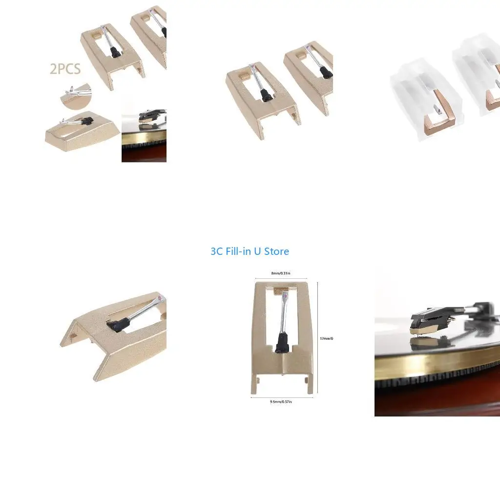 G8TA 2Pcs/set Gramophone Record Cartridge for LP Vinyl Needle Accessories For Phonograph Turntable Golden Color
