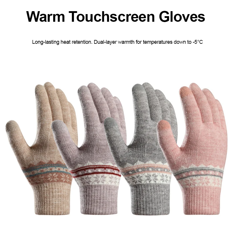 Winter Fair Isle Gloves Women Touchscreen Daily Wear Knitted Jacquard Thick Warm Stretchy City Walk Gloves Outdoor Commuting