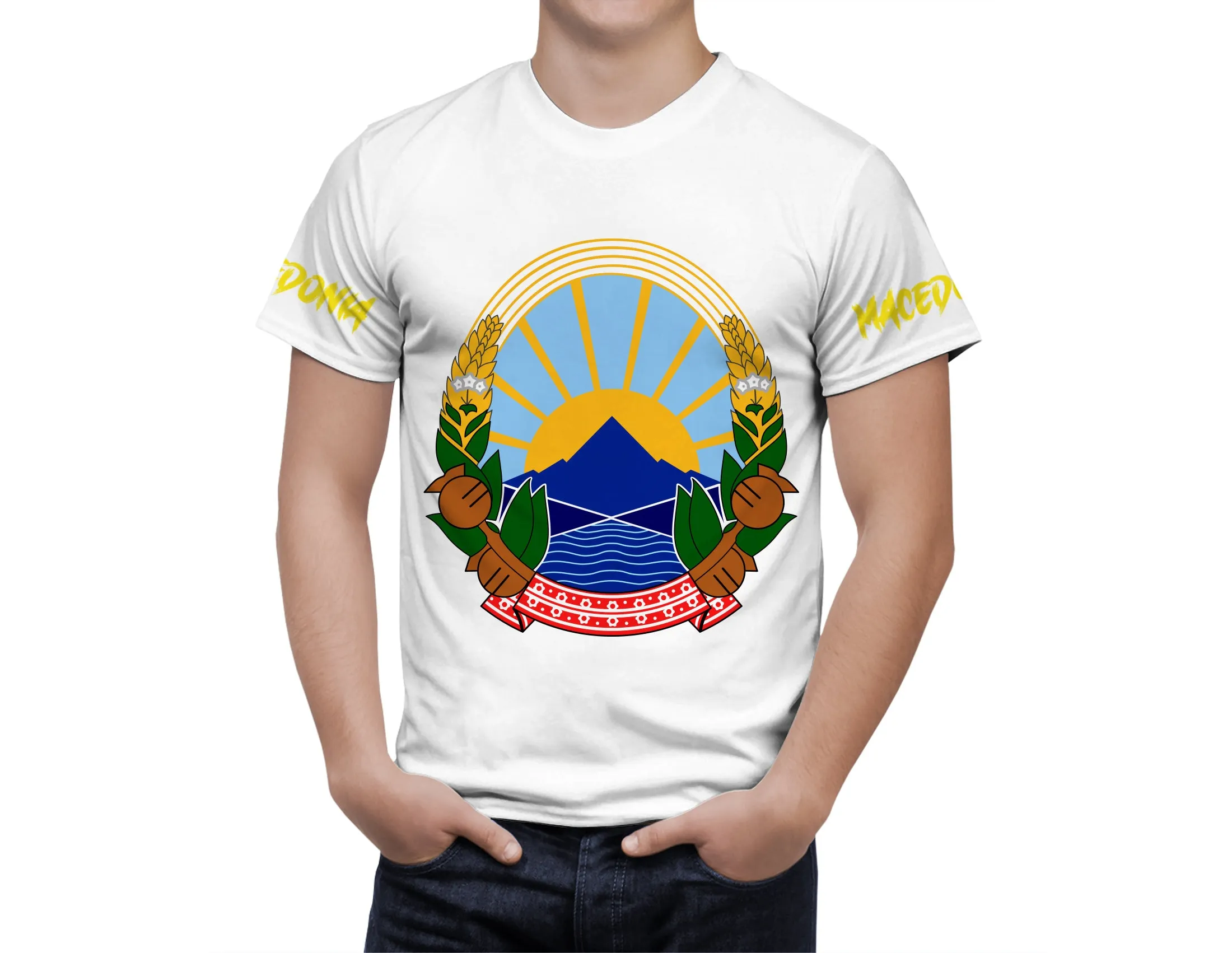 Vintage Macedonia Flag T Shirt Streetwear Patriotic Short Sleeve Personality Tee Shirt Coat Of Arms 3d Printed T-shirt