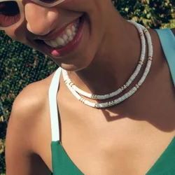 Vlen Natural Shell Choker Necklace for Women Summer Beach Mother of Pearl Beads Multi-color Necklaces Stackable Jewelry