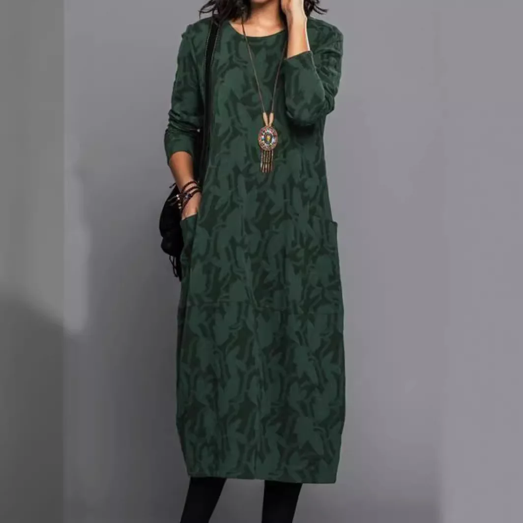

Robe Femme 2025 Spring Autumn Fashion New Women's Printed Personalized Elegant Dress Round Neck Long Sleeve Loose Elastic Casual