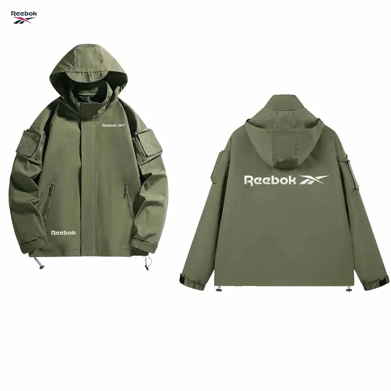 Reebok logo hooded zipper jacket - Waterproof mountain biking coat - Men's and women's outdoor sports clothing - Lightweight and - view 3