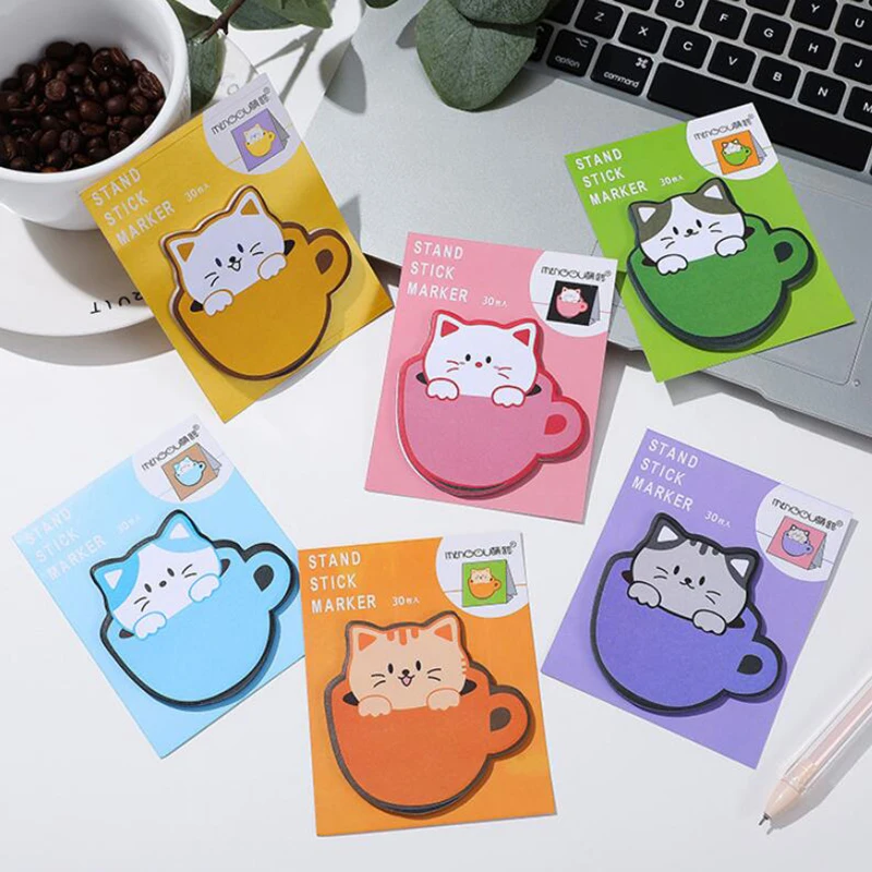 30sheets Kawaii Sticky Notes DIY Planner Journal Index Stickers Cartoon Cats Memo Pads Label Tags Korean Stationery Office