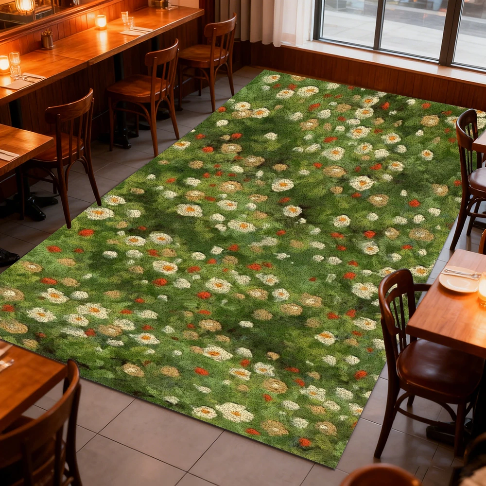 Spring Floral Green Floor Rug, Non‑Slip Soft Lightweight for Indoor Bedroom Under‑Bed Outdoor Home Decor