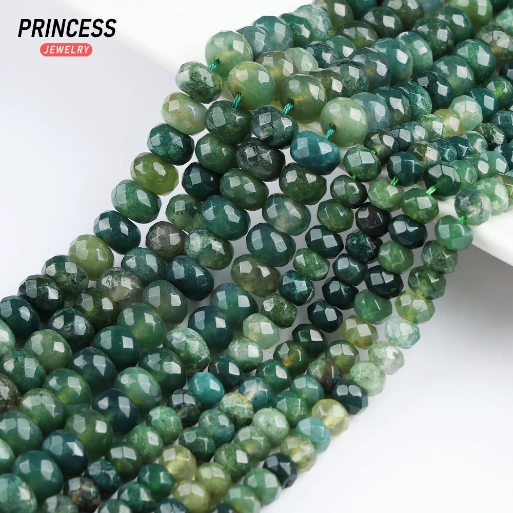 A+ Natural Moss Agate 4*6mm 5*8mm Faceted Rondelle Beads for Jewelry Making Bracelet Wholesale Stone Beads DIY Accessories