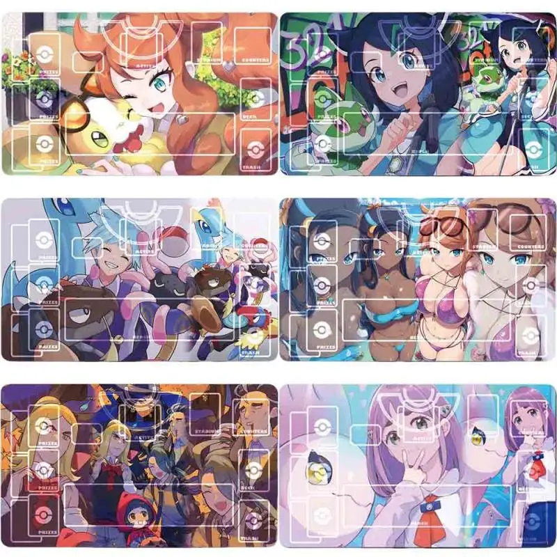 Pokemon 60X35Cm Card Mat Marnie Nessa Sonia Serena Trainer Dedicated Game Card Battle Duel Board Anime Characters Card Pad