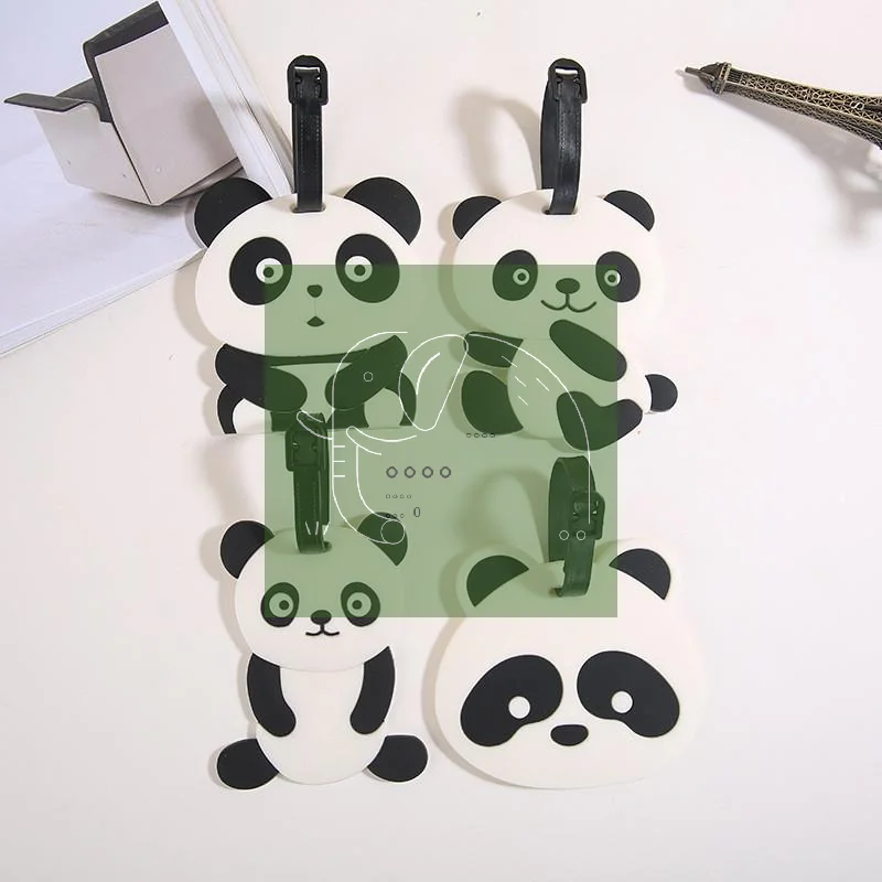 Cute Panda Silicone Luggage Tags Waterproof Adjustable Strap Kids Friendly Baggage ID Labels for School Trip Travel