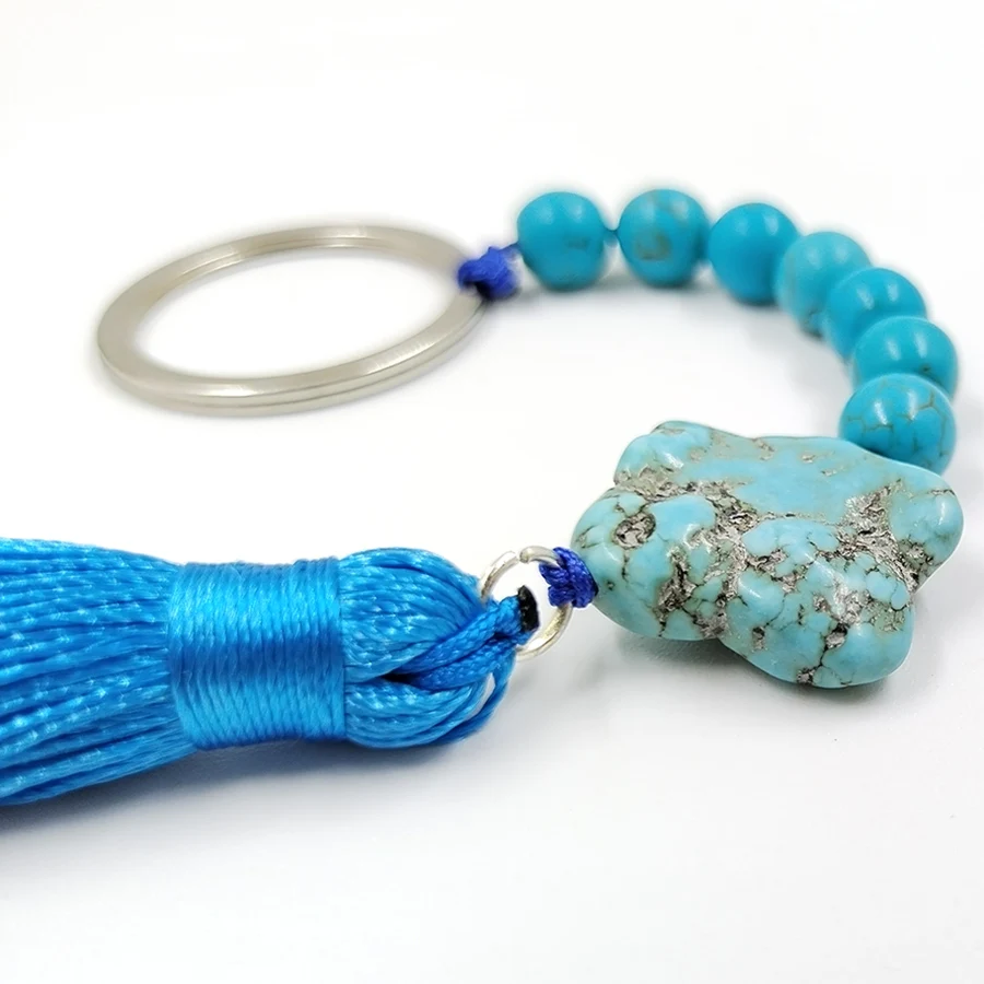 Natural Turquoise stone keychain Hand made man fashion accessories gift key ring