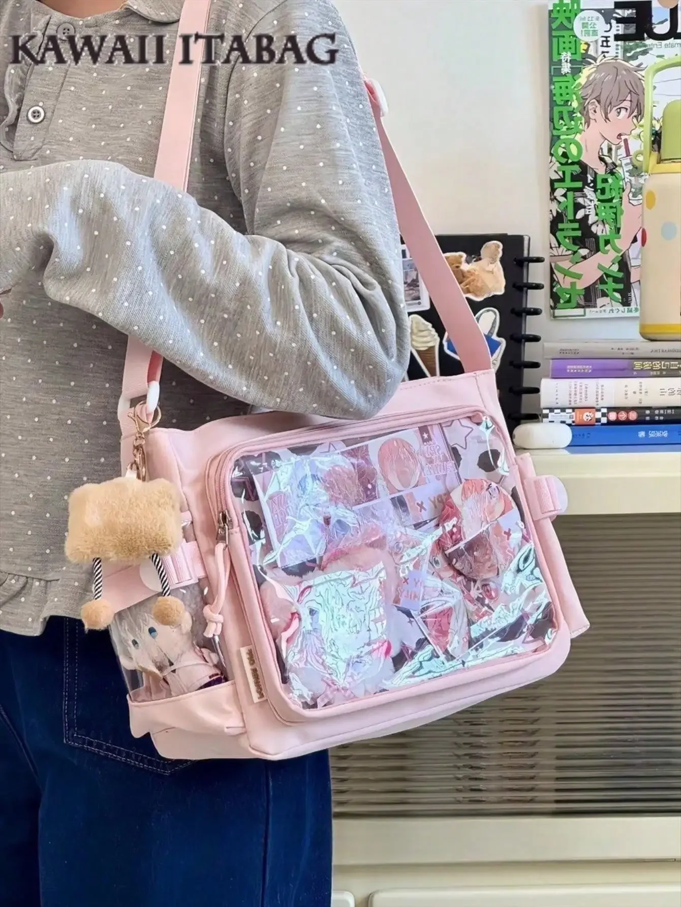

Kawaii Japanese School Crossbody Bags Basic Style Clear Transparent Ita Bag New Simple Girls Shoulder Bag Preppy College Student Handbags Ita Bag With Badges Display Plate Small Side Pocket Can Put 10cm Dolls DIY Ita Bag JK Back To School Gifts Concert An