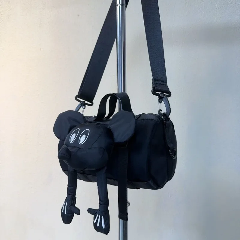 

Disney Mickey Mouse Shoulder Bag for Women Student Kawaii Nylon Fabric Waterproof Crossbody Bag with Zipper Doll Pendant