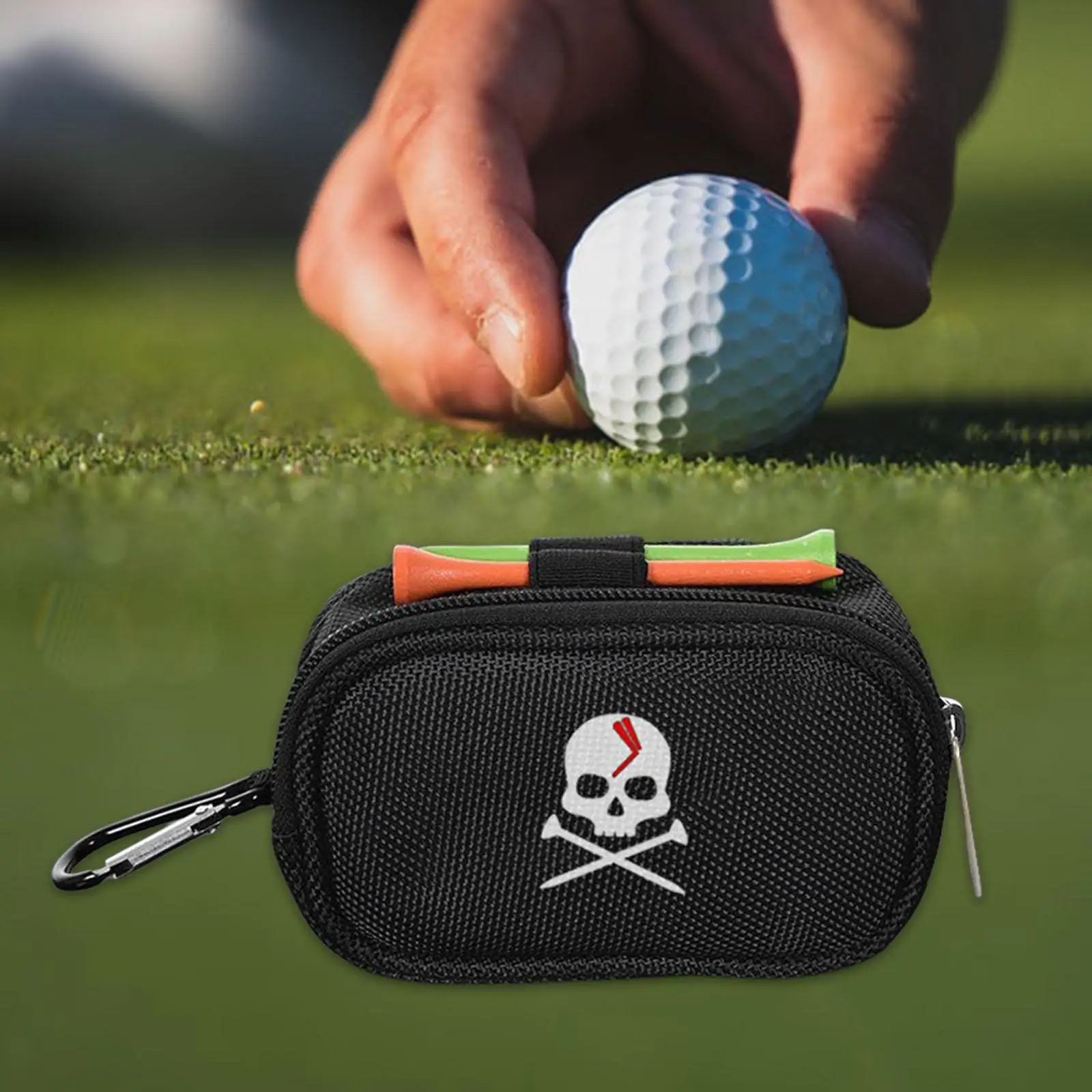 

Golf Ball Pouch Polyester Fabric Zipper Tee Holder Golf Ball Case Carry Organizer for Golf Caddy Bag