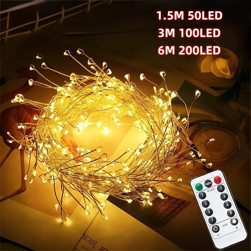 1.5/3/6M USB LED الألعاب النارية سلسلة أضواء مع جهاز التحكم عن بعد لعيد الميلاد حفل زفاف السنة الجديدة الديكور