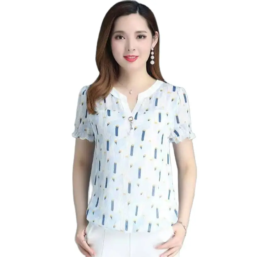 6XL Women Spring Summer Blouses Shirts Lady Fashion Casual Half Sleeve O-Neck Collar Flower Printing Blusas Tops G2789