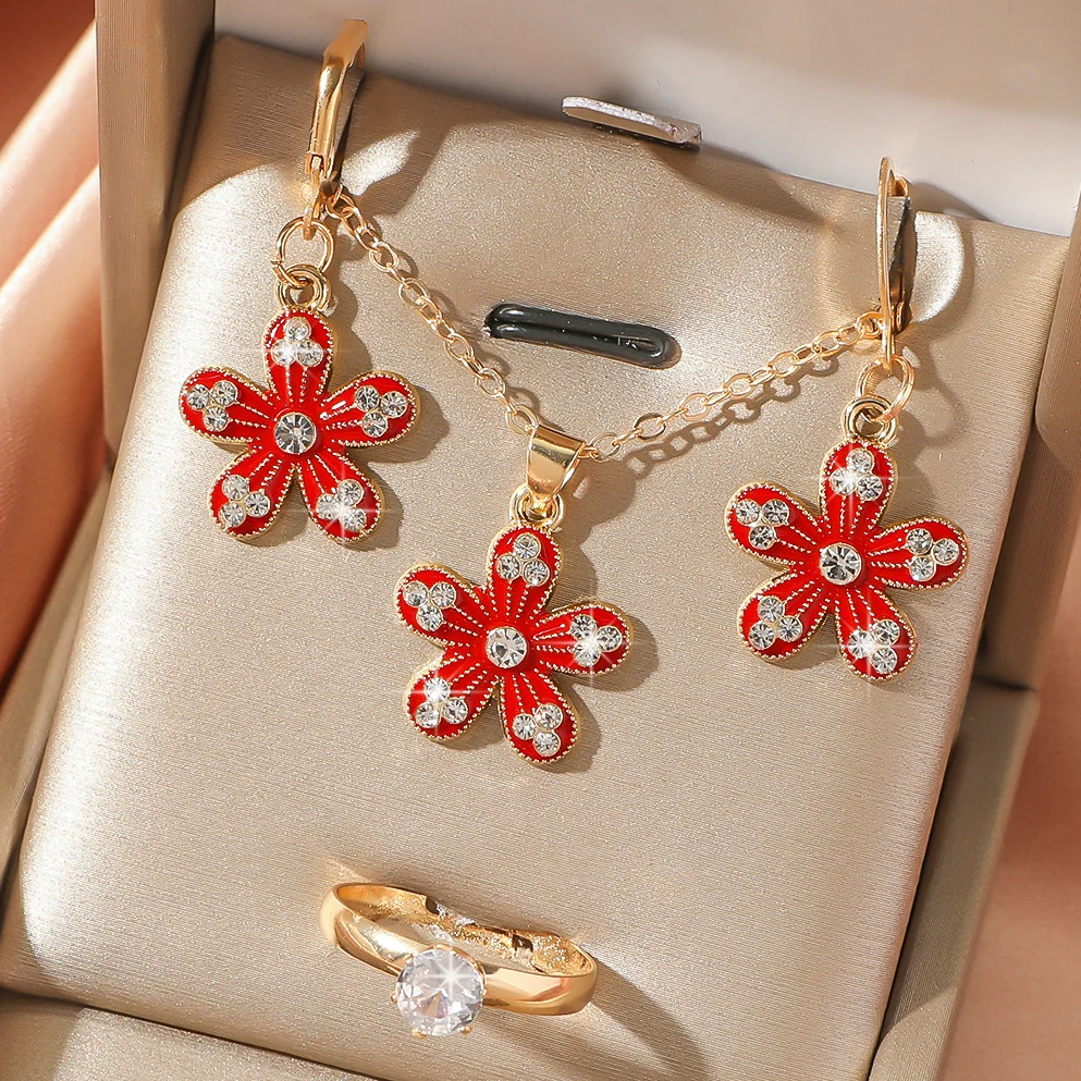4pcs Fashion Elegant Women Flower Jewelry Set Perfect for Gifts Daily Parties Birthday Gifts for Daughters Girlfriends Mothers