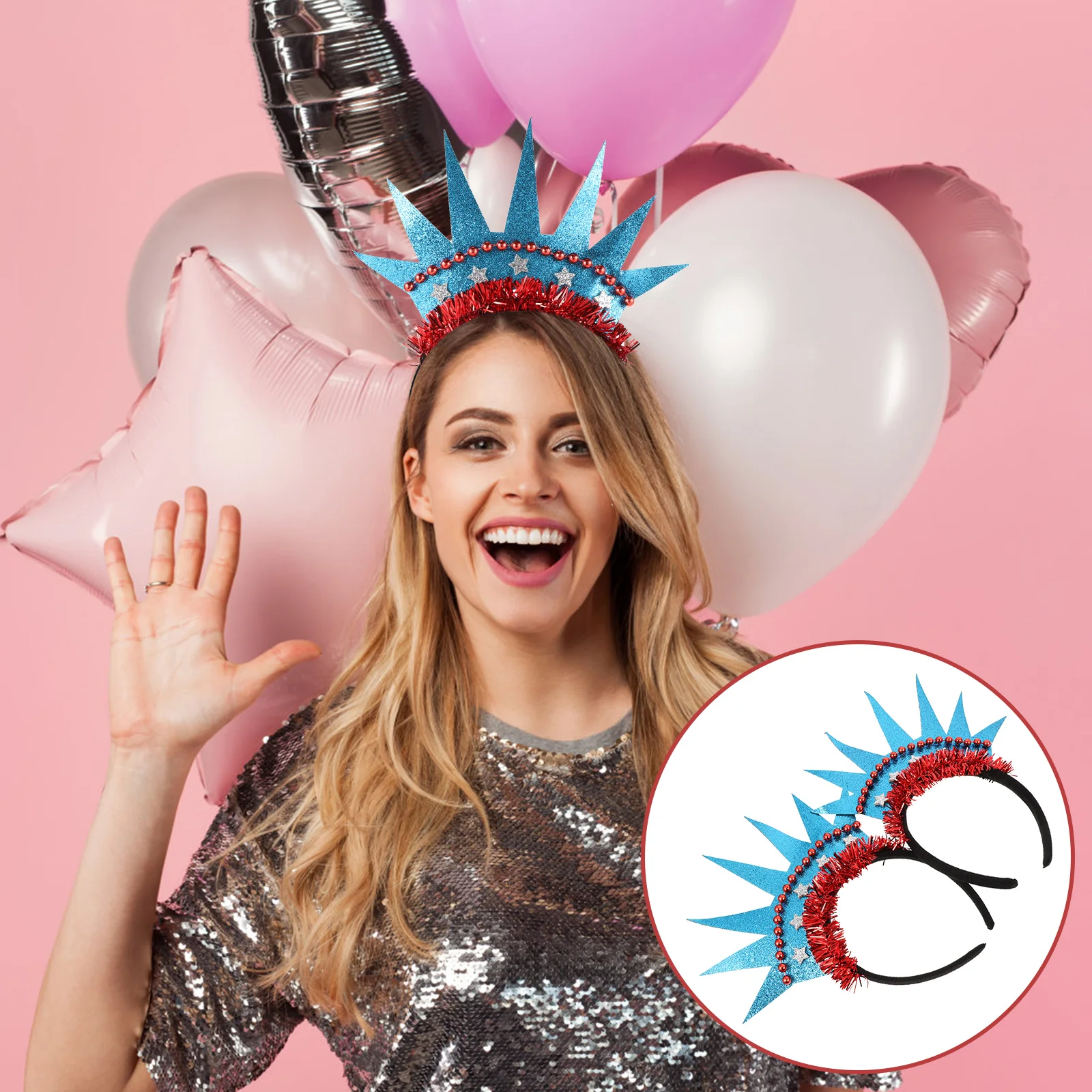

2pcs Crown Headband Girls Statue Liberty Design Lightweight Comfortable Party Hair Hoop Independence Day Headdress Photo Props