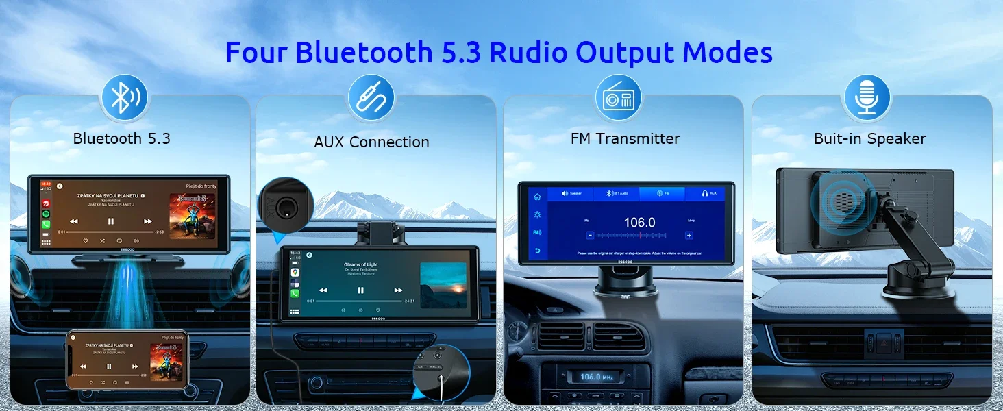 ESSGOO 10,26" Tragbare Universelle Drahtlose Carplay-Halterung für Wohnmobile, LKWs, Autoradios, Tourscreen, Android Auto, Bluetooth, FM, Lenkradsteuerung, Einfach zu installieren – Detail 5