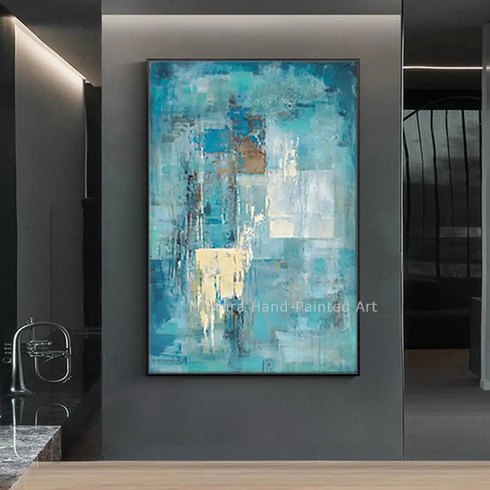 

Mintura,Large Artwork Pure handpaint Blue Abstract Oil Paintings On Canvas,Wall Art,Picture Dining Living Room Office Home Decor