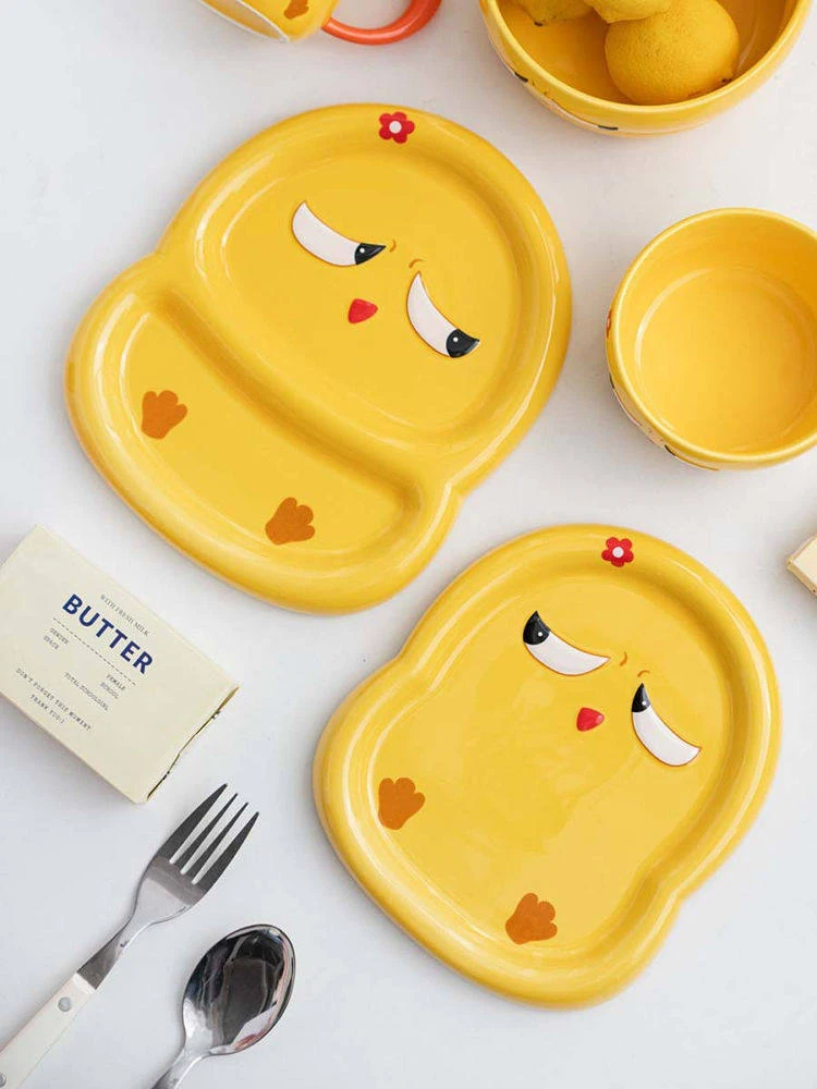 Adorable Ceramic Divided Plates for Kids - Cute Sectional Serving Dishes for Breakfast And Dessert Children's Compartment Plates