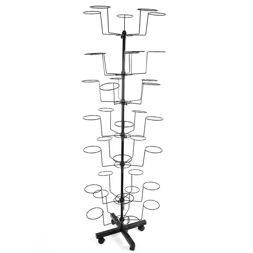 

Rotating Metal Hat Display Rack, Hat Storage Rack Stand, 35 Hats Holder with 4 Wheels for Retail Store, 7 Tier