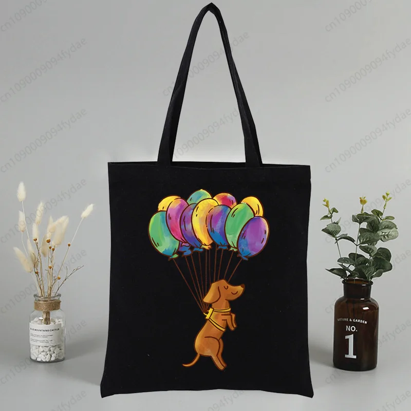 Dachshund Teckel Cute Dog  Canvas Tote Bag Printed Cartoon Reusable Cloth Bag Handbag Shoulder Bags Custom Handbags Women