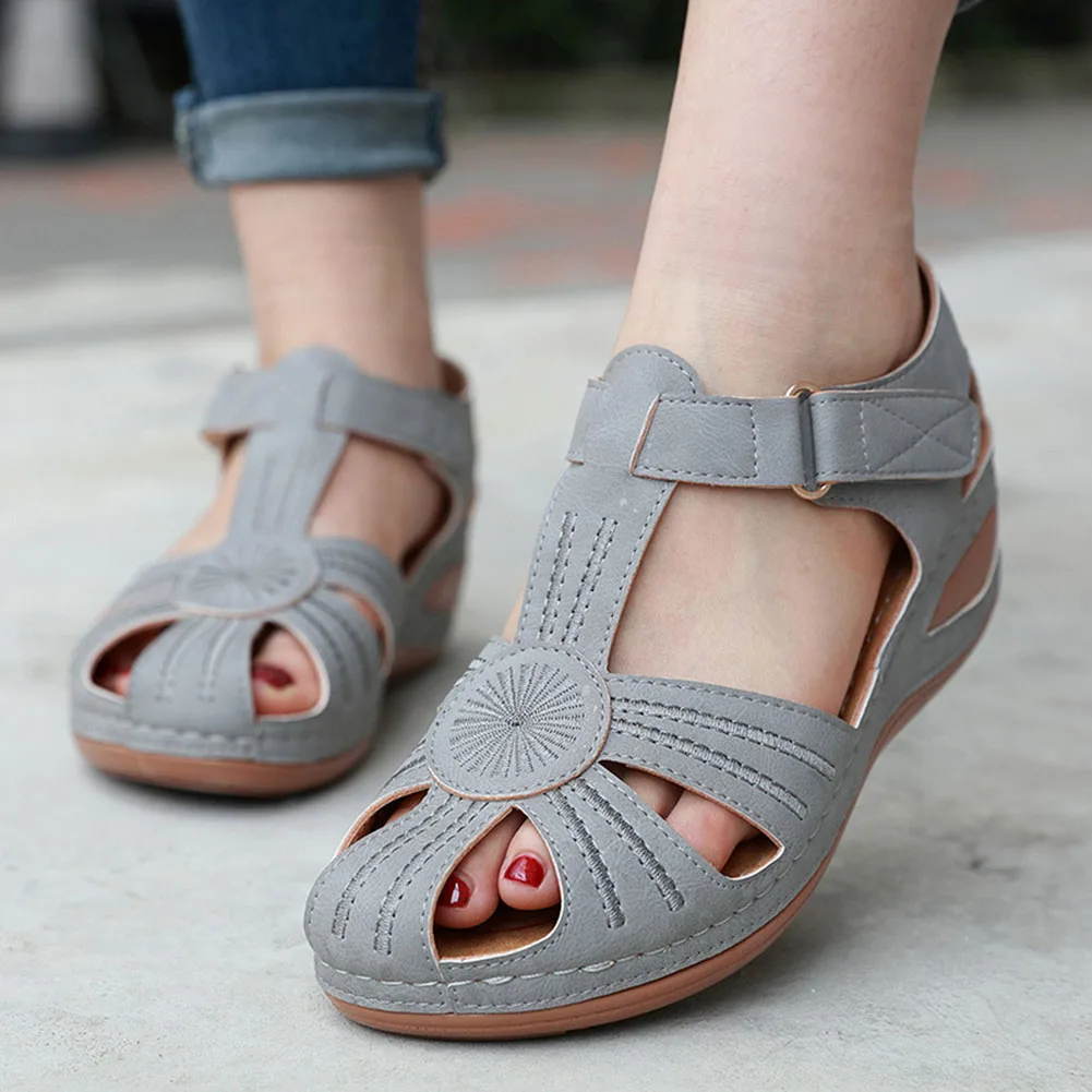 Vintage Casual Closed Toe Sandals With Embroidery Wear-Resistance Non-Slip Shoes For Women Daily Wear