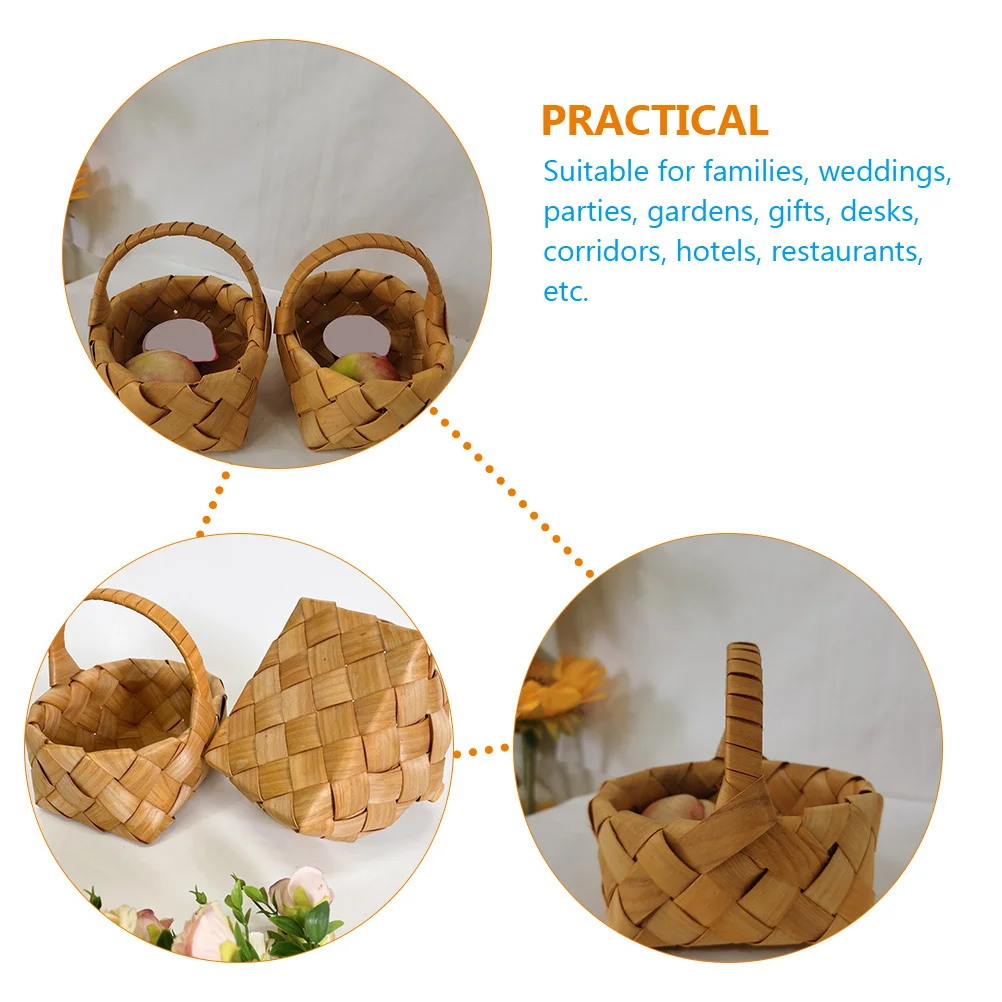 

2Pcs Portable Woven Flower Basket Natural Handmade Storage Basket for Sundries Wedding Centerpiece Decoration Hand Woven Baskets