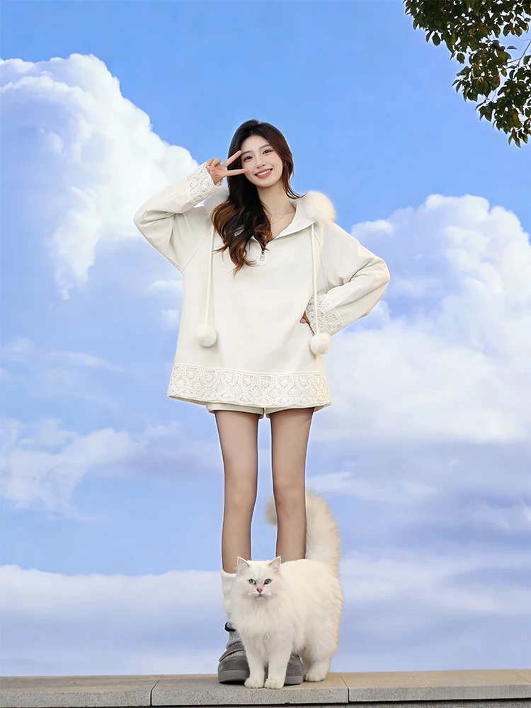 

Модная женская толстовка с капюшоном, длинными рукавами и меховым воротником, повседневный топ, осень-зима, новинка, удобная свободная модель