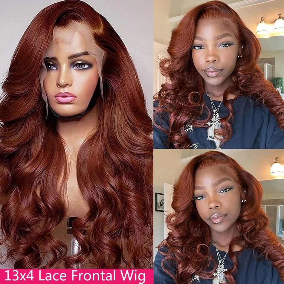 Perruque Lace Front Wig Brésilienne Naturelle, Cheveux Humains, Rouge Foncé, Brun, 13x6, 13x4, 4x4, Pre-Plucked