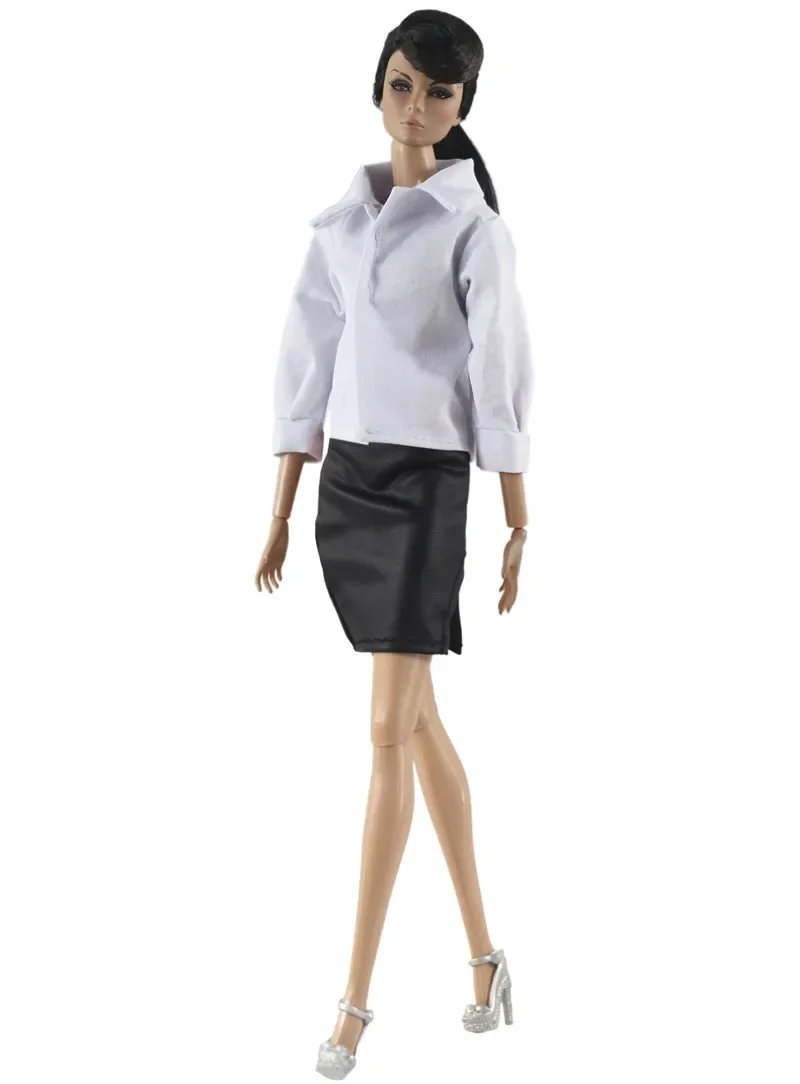 1/6 BJD Accessories  Elegant Office Lady Work Wear Doll Outfit For Barbie Doll Clothes Set White Top Skirt 11.5