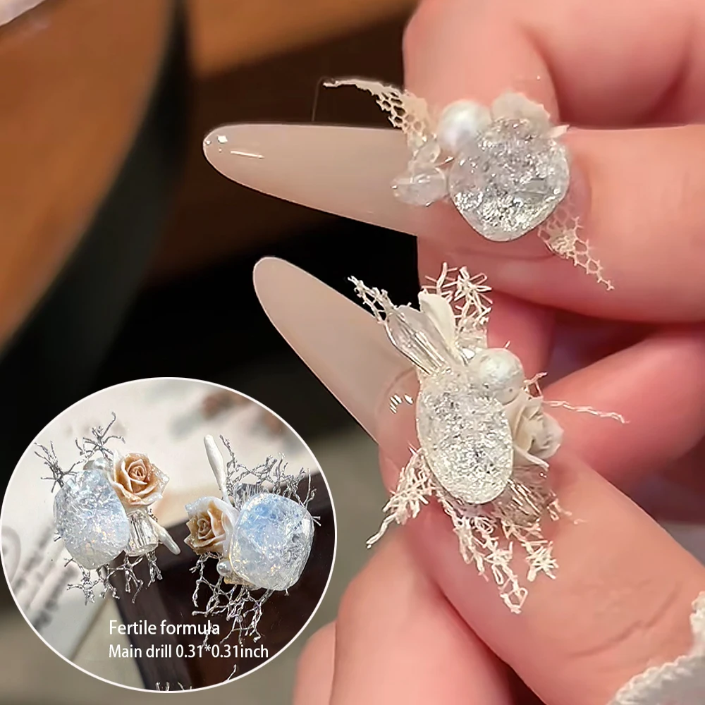 1/3/5 pezzi di lusso 3D cristallo strass pendenti per unghie fiore di pizzo mucchio + perle + rose gioielli accessori per unghie moda manicure Decor