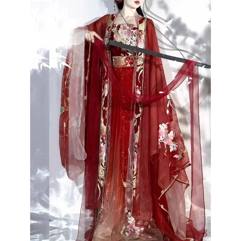 중국 여성 당나라 고대 전통 결혼식 빨간색 자수 드레스 코스프레 의상 Hanfu Party Outfitv;2,r'6;t.