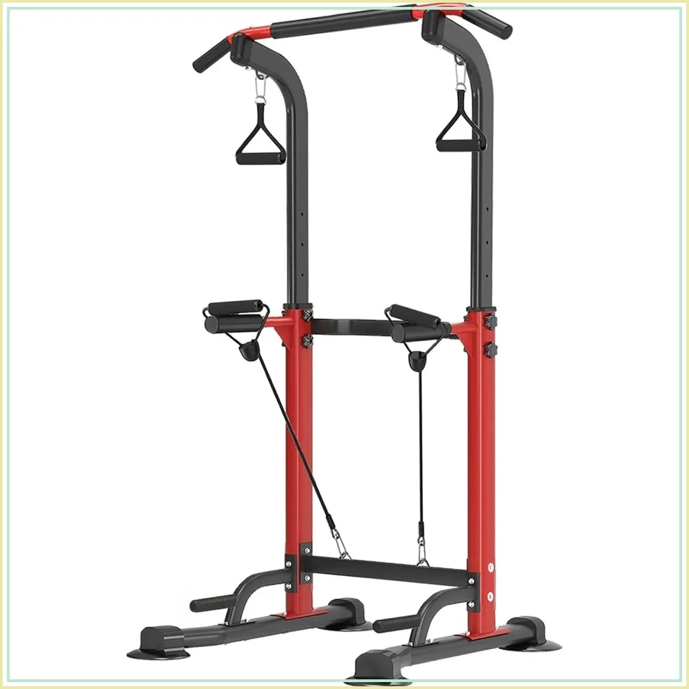 Power Tower Pull Up Dip Station Adjustable Height 330lbs Home Gym Strength Training