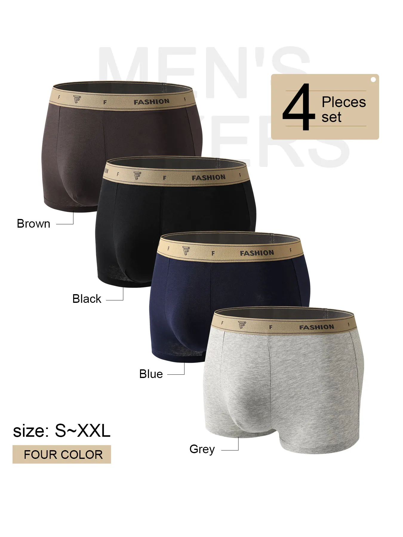 

4-Pack Men's Cotton Boxers - FASHION Waistband, Classic Colors