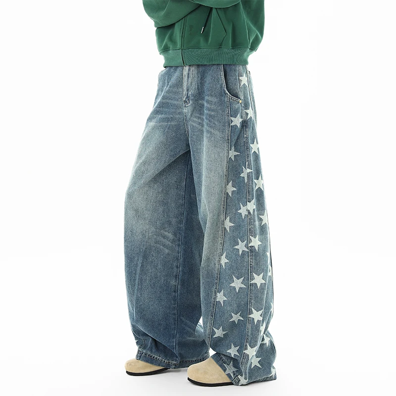 Jeans Men's Loose Denim Pants 2026 New Baggy Jeans Comfortable Fit Casual Trousers Star pattern print