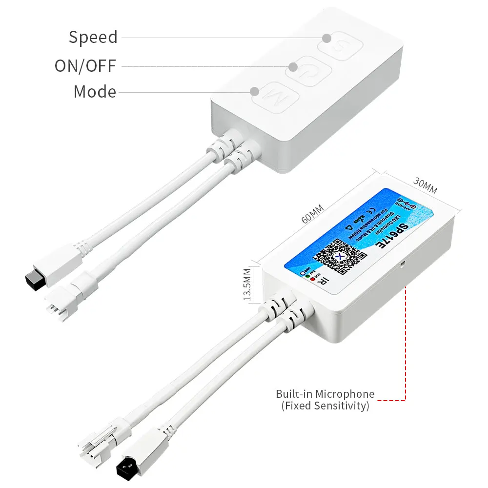 SK6812-RGBW Music LED Controller Built-In Mic WS2814 TM1824 SM16704 UCS2904 LED Strip Light SP617E Bluetooth App IOS DC5-24V