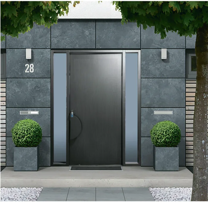 Apartment Villa Fashionable Entrance Door Side Lit Window Aluminum Alloy Security Doors Affordable Finished Hinged Doors