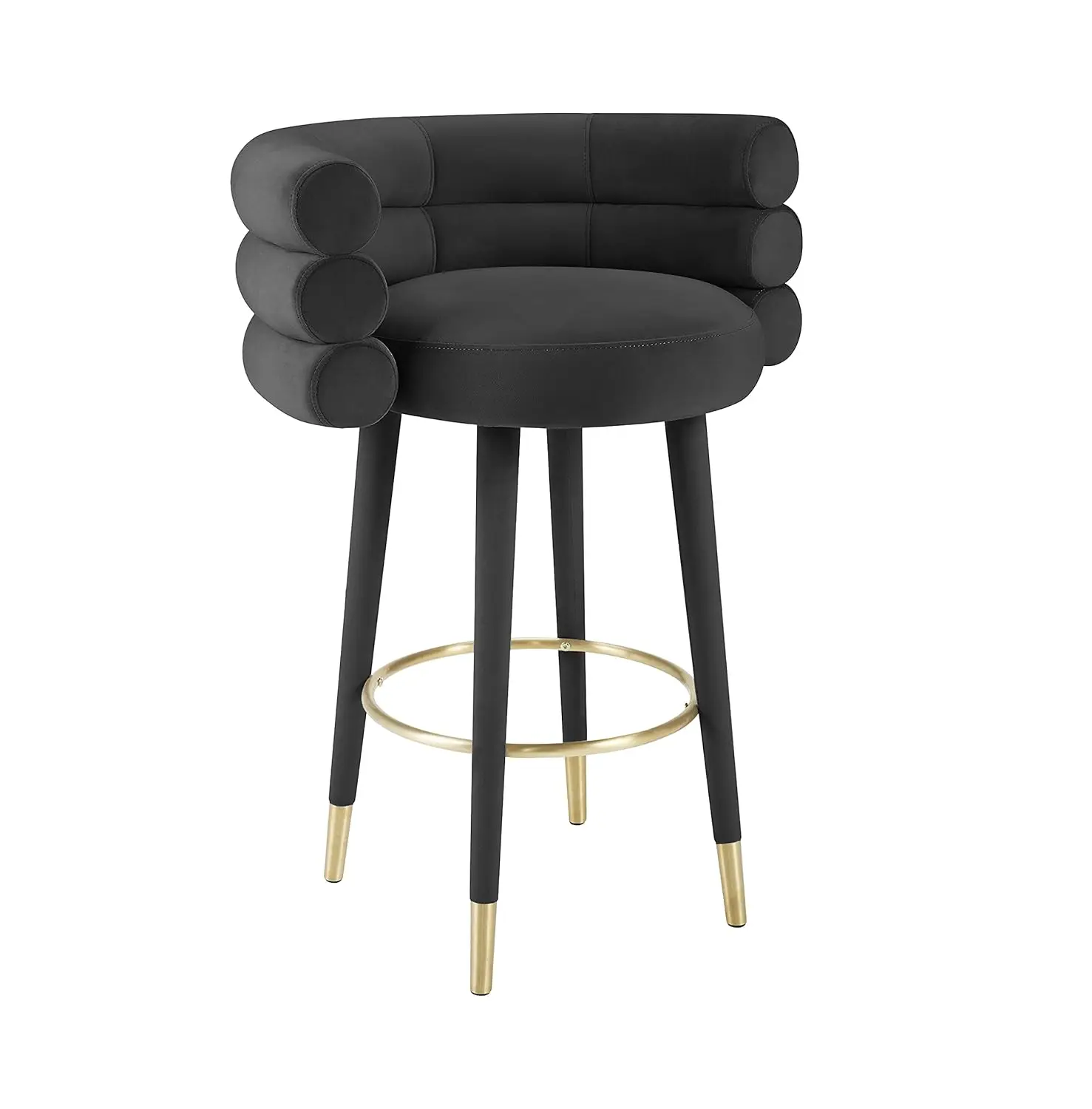 

Stylish Velvet Upholstered Barstool with Gold Tipped Legs (Black), Customized