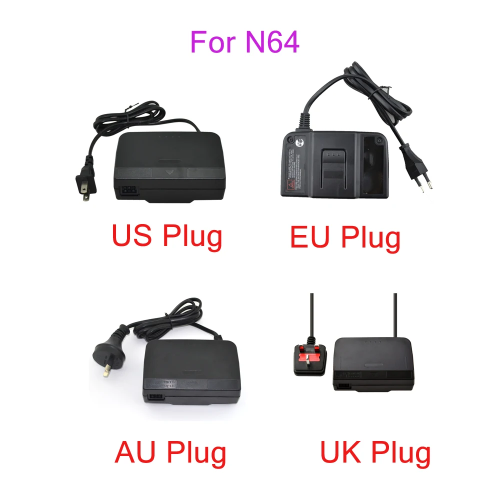 

5PCS For Nintend N64 AC Adapter Charger EU US UK AU Plug Power Adapter Power Supply Cord Charging Charger Power Supply For N64