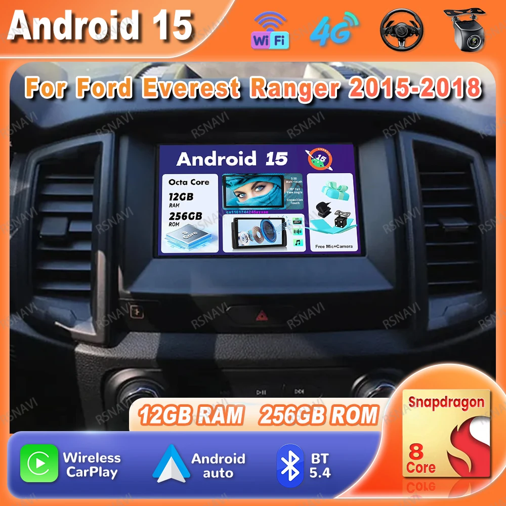 

Car Radio Android 15 For Ford Everest Ranger 2015 2016 2017 2018 Head Unit 360 Camera AUTO 9/10 Inch DSP AI Voice Qualcomm DVD