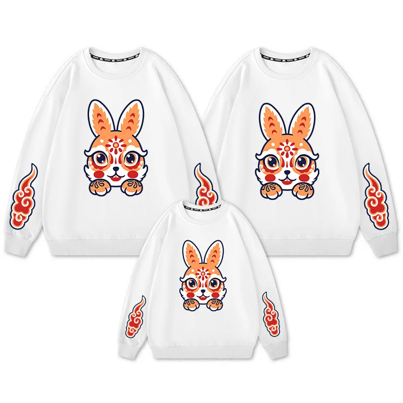 

Spring Festival Rabbit Year Autumn And Winter Parent-child Suit Red Plus Velvet Hoodie Family Suit