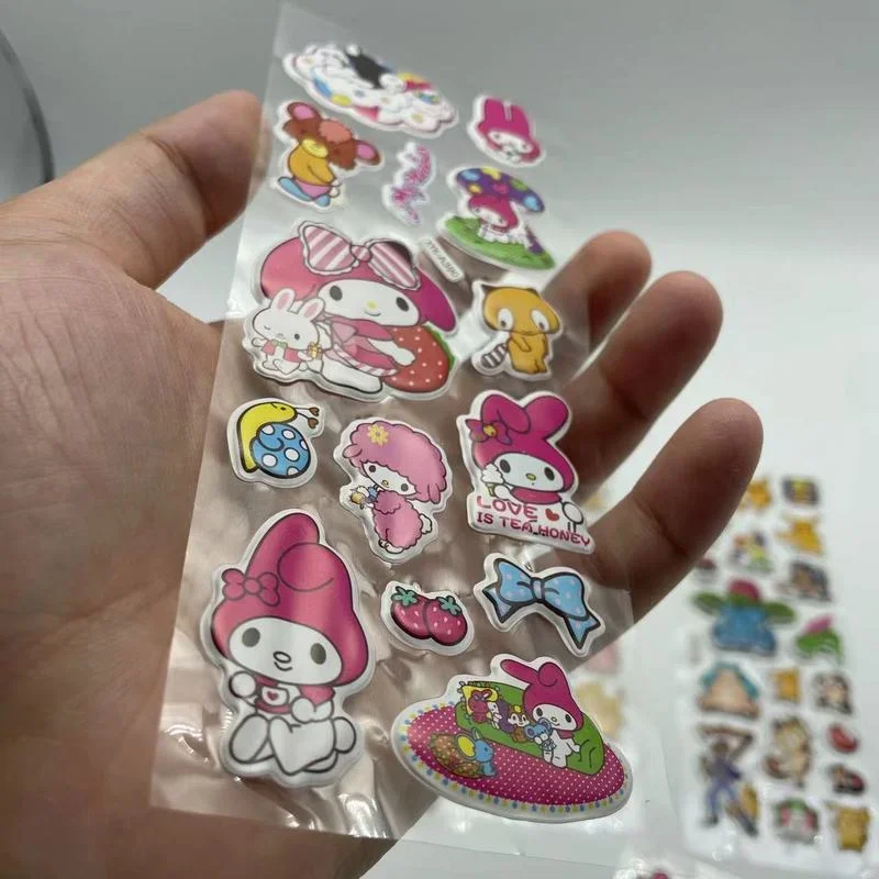 10Pcs Kawaii 3D Puffy Bubble Hello Kitty Stickers Anime Kids Peuter Speelgoed Decals Klassieke Pokemon Cartoon Vinyl Sticker Esthetische