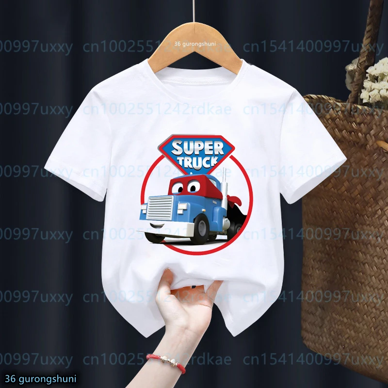 Fashiona New Boy T-Shirt Funny Super Trunk Of Car City Cartoon Young Children Tshirt Cute kids Tshirt White Short-Sleeved tops